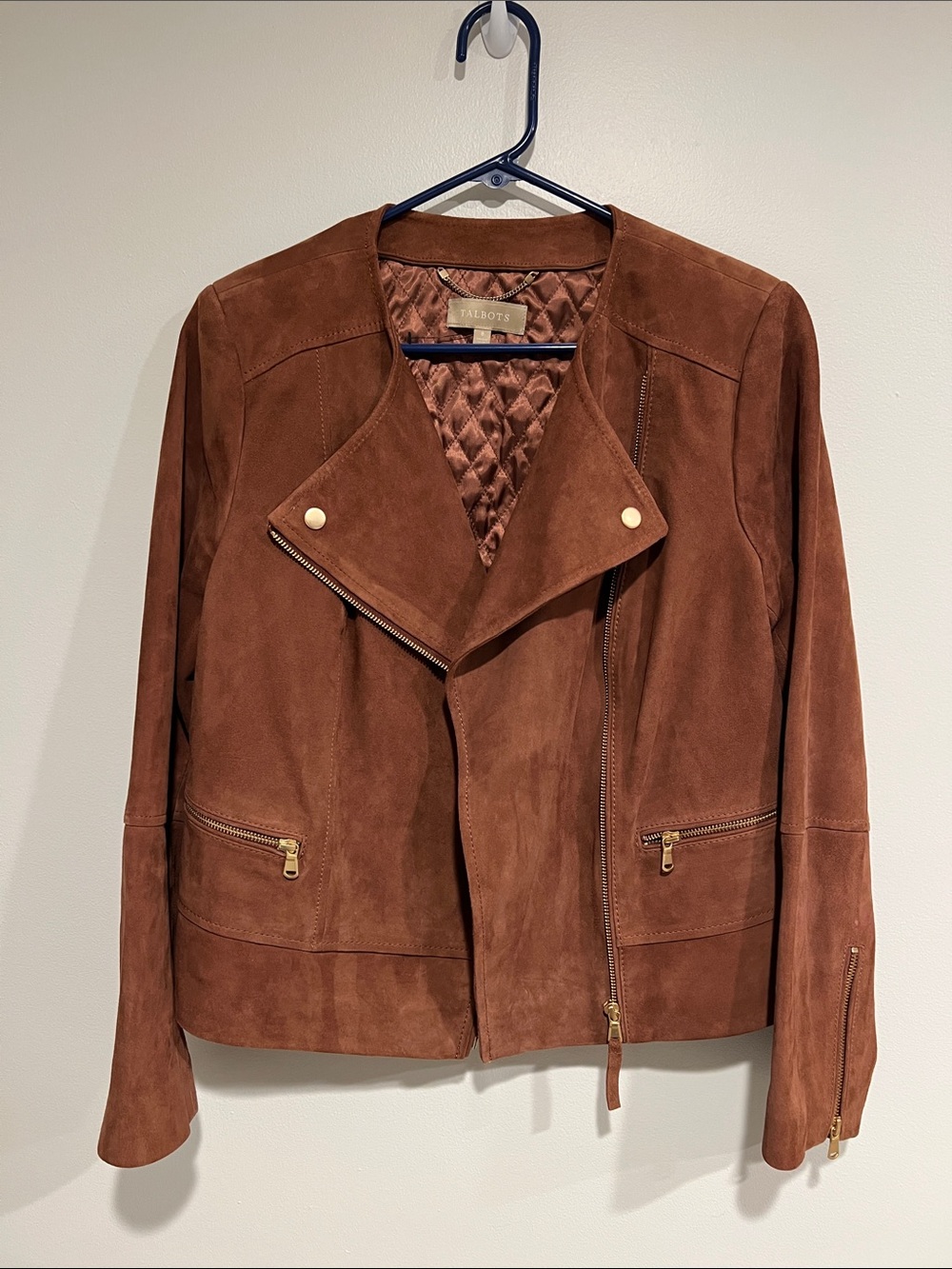 Talbots Brown Suede Moto Jacket with Gold Hardware